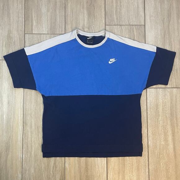 Nike Men’s Colorblock T-Shirt Blue Navy Gray Medium CJ4296-410 Crewneck Cotton - Picture 1 of 9